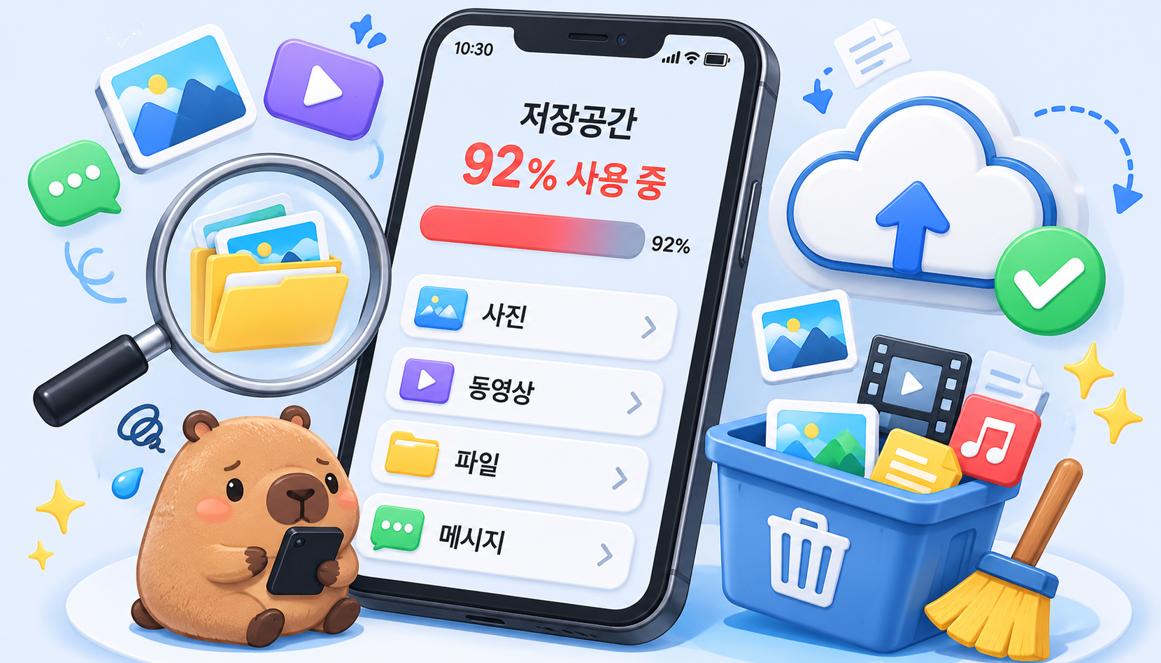 스마트폰 저장공간 정리 항목을 보여주는 이미지